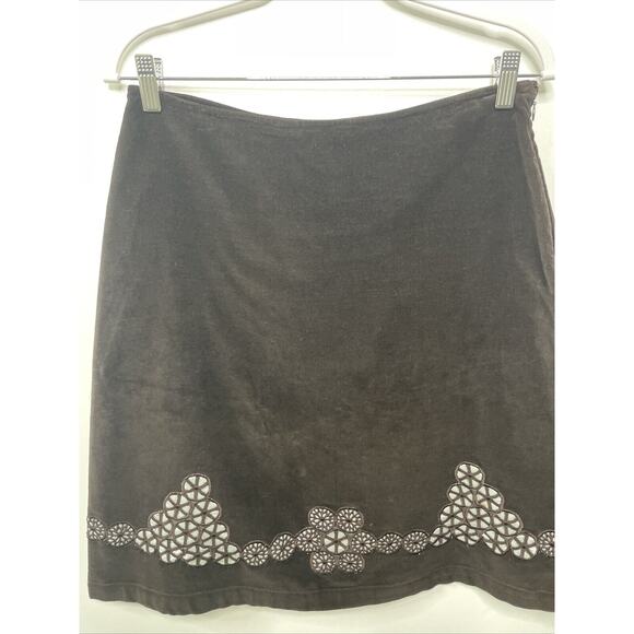 Anthropologie Odille Women Flare Skirt Brown Suede Cut Out‎ Detail Size 6 Preppy - Picture 2 of 13
